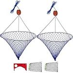 QualyQualy 2PCS Small Size Crab Ring Trap Bait, Conical Hoop Crab Net with Adjustable Fishing Buoy Marker Floats, Folding Blue Crab Rock Crab Pots Wire for Crabbing from Public Pier Lakes and Rivers