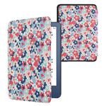 kwmobile Case Compatible with Amazon Kindle (2022) Case - eReader Cover - Pastel Flowers Red/Dusty Pink/Blue