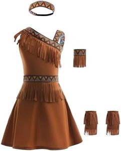 Dressy Daisy Native American Princess Halloween Costume Fancy Party Dress Up with Headband for Little Girls Size 5-6