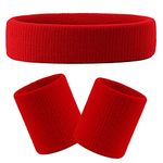 HOTER Thick Solid Color Sweatband Set - Red (1 Headband + 2 Wristbands)