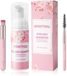 Eyelash Extension Cleanser, Eyelash Extension Shampoo 60ML+Mascara Wand+Brush Eyelash Foam Cleanser For Extensions and Natural Lashes,Paraben & Sulfate Free, Salon and Home Use