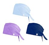 Adramata 3 Pcs Working Cap with Button Head Cover Upgrade Sweatband Adjustable Tie Back Hats Bouffant Hats for Women Men