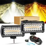 Auxbeam 7 Inch 300W LED Light Bar Amber White 6 Modes Strobe Lights Amber Offroad Lights Amber Fog Light Pods Yellow Driving Lights for Offroad Trucks Car ATV Boat Jeep