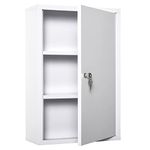 kleankin Steel Wall Mount Medicine Cabinet 3 Tier Emergency Box for Bathroom Kitchen, Lockable Bathroom Hanging Storage Cabinet with 2 Keys, White