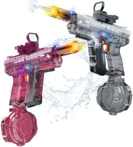 Vmiya Electric Water Gun 2 Pack for Adults and Kids Pink Red, Light Up Automatic Squirt Gun Watergun, 800CC Large Capacity, 26-33 FT Long Range, Summer Outdoor Beach Pool Party Toy Gift