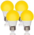 Simba Lighting LED Bug Non-Attracting Yellow Bulb 5W 40W Equivalent (4 Pack), Great for Outdoor Porch Light, Patio, Security, Night Light, Amber Warm 2000K, Compact A15 Shape E26 Medium Base
