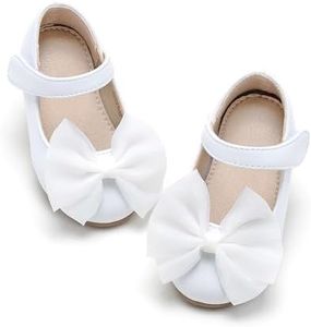 THEE BRON Toddler/Little Girl Mary Jane Flats Princess Dress Shoes(G06 Little Kid,White/12M)