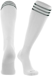 TCK Elite Finale 3 Stripe Soccer Socks (White/Dark Green, Large)