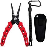 6" Fishing Pliers Saltwater Resistant Fishing Gear, Tungsten Carbide Cutters, Split Ring Pliers, Hook Remover with Coiled Lanyard and Sheath (Red B - 6" Split Ring Nose)