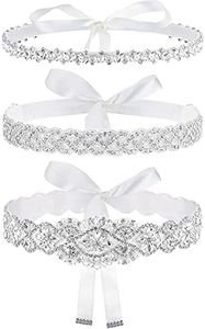 Sintege 3 Pcs Rhinestone Wedding Dress Belts Crystal Bridal Sash Belts Diamond Ribbon Belts for Women Bridal Bridesmaid, White