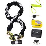 FD-MOTO 1.2M*10mm 3KG Steel Motorcycle Chain Lock Padlock + 110dB Yellow Alarmed Motorbike Brake Disc Lock + 1.5M Cable