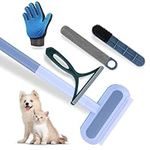 【5-Piece Set】 Pet Hair Remover, Dog Hair Removal Tool for Couch, Clothes, Carpet, Bed and Car, Including Carpet Rake & Rubber Brush & Textured Microfibers Trap & Portable Scraper & Grooming Gloves