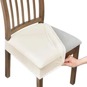 NILUOH Waterproof Seat Covers for Dining Room Chairs Set of 6, Pu Leather Chair Seat Slipcovers Dining Chair Cover Removable Washable Chair Protctor Cover, Rear Covers (PU-Beige)
