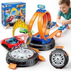 2026 Race Car Track Set Toy for Kids, Stunt Racing Playset with 360° Loop Car Track and Four 1:64 Scale Vehicles Gift Toys for Boys Girls Ages 3 4 5 6 7 8 (Standard)