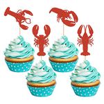 24Pcs Lobster Cupcake Toppers Red Glitter Crawfish Cupcake Toppers Lobster Cupcake Food Picks Bridal Shower Bachelorette Sea Animal Theme Baby Shower Kids Birthday Party Cake Decorations Supplies