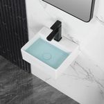 KARAMAG Small Vessel Sink 13"x11" Wall Mount Bathroom Sink Rectangular White Porcelain Ceramic Mini Floating Sink Tiny Bathroom Sink Wall Mounted RV Sink