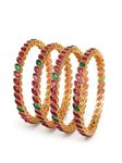 Sukkhi Attractive Gold Plated Red And Green Bracelet Bangle Jewellery Set for Women & Girls | Set of 4 | Birthday Anniversary Gift for Women|B105866