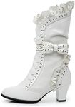 Lorie & Knight Women's Faux Suede Lace Up Wedding Victorian Inspired Mid-Calf Boots 9 White