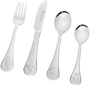 Stanley Rogers 50621 Children's Cutlery Sea Animals 4 Piece, Stainless Steel Cutlery Set, Durable Flatware for Kids, Mirror Polished Silverware in Gift Box (Colour: Silver), Quantity: 1 Set, 4 Pieces