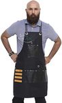 My AR store® Professional Cotton Jeans Barber Apron with 7 Pockets, Apron for Hairdressing Bbq Kitchen Garden Carpenter, adjustable straps with rings (Black)