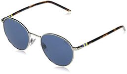 Polo Ralph Lauren Men's PH3133 Sunglasses, Shiny Silver/Dark Blue, 51 mm