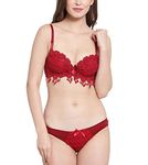 Brachy Women Elegant Lace Push Up Bra Panty Set Bridal Set Underwired Lingerie Set for Women Solid Padded Set Honeymoon Bikini Set Maroon