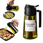 TrendPlain 16oz Olive Oil Dispenser for Kitchen - 2 in 1 Olive Oil Dispenser and Oil Sprayer - Olive Oil Dispenser Bottle w/Stickers - Olive Oil Sprayer for Cooking Black