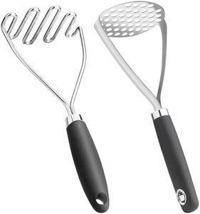 Potato Mashers Set of 2 Pieces, 10.25-Inch Stainless Steel Mashed Potato Masher, Kitchen Gourmet Making Tools Professional Integrated Honeycomb, For Vegetable, Fruit, Melon, Potato Etc, Black