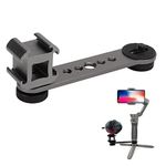 Triple Cold Shoe Mount, Gimbal Microphone Light Extension Bar Bracket Aluminium Alloy with 1/4in and 3/8in Screw Holes for DJI OM 3/2, for Zhiyun Smooth 4, for Feiyu Gimbal Stabilizer(Dark Gray)