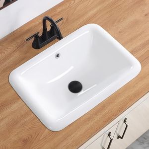 DEHOMEN Bathroom Vessel Sink 21 Inch Drop In Bathroom Sink Rectangular Semi Recessed Sinks with Overflow White Ceramic Small Vanity Sinks for Bathrooms