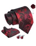 Axlon Silk Blend Red Geometric Tie For Men Formal Ties Set With Pocket Square, Cufflink & Flower Pin With Gift Box For Mens (Axrd_48)