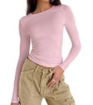 Abardsion Women's Casual Basic Going Out Crop Tops Slim Fit Short Sleeve Crew Neck Tight T Shirts, 2# Light Pink, Small