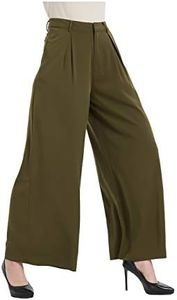 Tronjori Women High Waist Casual Wide Leg Long Palazzo Pants Trousers Plus Size (1X,Olive)