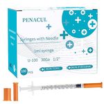 Disposable Lab Supplies Syringe 1ml 30Ga 1/2 Inch Needle,Individually Wrapped (100pcs)