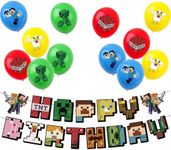 Minecraft Birthday Decorations Mine craft Gaming Party Pack,1pcs Happy Birthday Minecraft Banner and 12pcs 12inch Minecraft Gaming Birthday Balloons for Kids Boys Minecraft Games Party Decorations