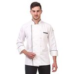 KODENIPR CLUB Traditional White Chef Coat Black Piping, Poly/Cotton,Size (Large(40))