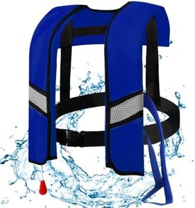 Lamppdcor Automatic Inflatable Life Jacket Life Jackets Automatic Inflation 150N Nylon Adjustable Buckle Swim Vest with Reflective Strips (Blue)