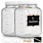 2 Pack 1 Gallon Glass Jar with Lid, Heavy Duty Airtight Screw Lid w Silicone Gasket - Large Mason Jar Wide Mouth w 2 Scale Marks for Fermenting Kombucha, Sun Tea, and Storing Food (Extra 2 Gaskets)