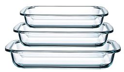 Phawta Glass Baking Tray Serving Dish, Microwave Oven Safe, (Rectangular, Set of 3 pcs: 2200ml, 1600ml, 1000ml)