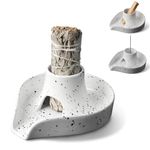 Sage Holder Smudge Stick Burner Bowl Ceramics Incense Holder Burning Bowl for White Sage/Palo Santo Stick/Incense,Easy to Clean 3 in 1 White Sage Bundle Smudge Bowl (Grey)