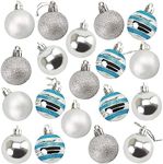 Juvale 36 Pack Silver and Blue Christmas Tree Balls Ornaments for Xmas Holiday Hanging Decorations, Assorted Designs, 2.3 in.