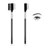 Professional Eyelash Comb with Metal Teeth, 2 Pack Multi-purpose Lash Comb Resuable Eyelash Separator Tool Eyebrow Brush Grooming Eyelash Brush with Wood Handle Eye Makeup Brush Tool for Women