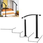 ybaymy Garden Grab Rail Outdoor Handrail for 1-3 Steps Wrought Iron Handrail Adjustable Front Porch Hand Rail Metal Black Transitional Hand Railings Outside for Concrete Steps or Wooden Stairs