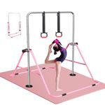 FBSPORT Gymnastics Bar wit Mat, Folding Horizontal Bar Gymnastics Equipment for Kids Home Training, Expandable Gymnastics Training Bar Junior with Adjustable Height for Girls Boys