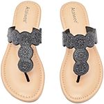 Ataiwee Women's Flat Slide Sandals - Thong T Strap Bling Fashion Summer Sandals For Women.(2207007,BK/MF,8 UK)