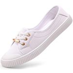 Harvest Land Womens Canvas Shoes Low Top Flat Gym Sports Pumps Trainers Lace Up Flat Ladies Girls Fashion Pumps White UK 5