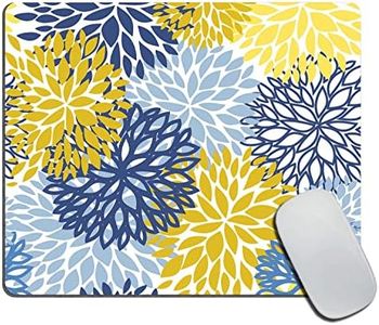 Mouse Pad, Green Spring Flower Blue Yellow and Navy Chrysanthemum Brown Mouse Pad, Mousepad Rectangle Customized Mouse Pads with Designs Non-Slip Rubber Smooth MousePads for Computer Laptop