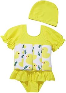 Kids Baby Girls Float Suit Duck Floatation Swimsuit with Adjustable Buoyancy Bathing Swimwear Toddler One Piece Swimming Suit Summer Swim Vest Jacket Ruffle Tutu Swim Dress Yellow Duck 18-24M
