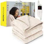 MONHOUSE Heated Throw - Electric Blanket - Digital Controller - Timer up to 9 hours, 9 Heat Settings, Auto Shutoff - Machine Washable - King 180X200cm - BEIGE SHEARLING