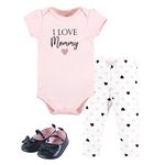 Hudson Baby Unisex Baby Cotton Bodysuit, Pant and Shoe Set, Girl Mommy Pink Navy, 12-18 Months